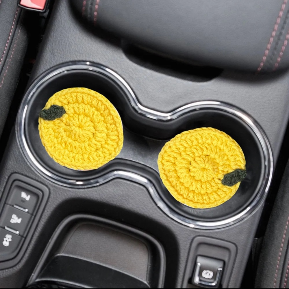 Handmade Crochet Car Cup Holder Lemons 2 Pack